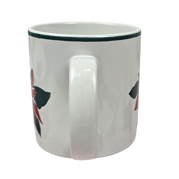 Furio Set of 3 White Ceramic Mugs Red Green Poinsettia Christmas Holiday Festive - Picture 4 of 6